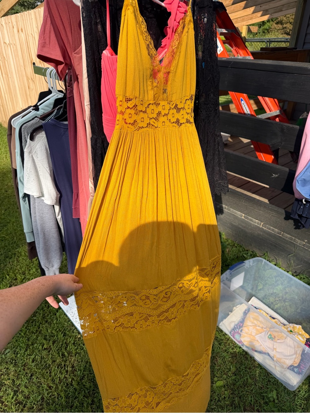 Sleeveless Lace-Trim Mustard Maxi Dress